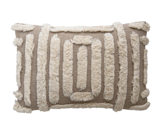 Woven Cotton Lumbar Pillow w/ Tufted Design