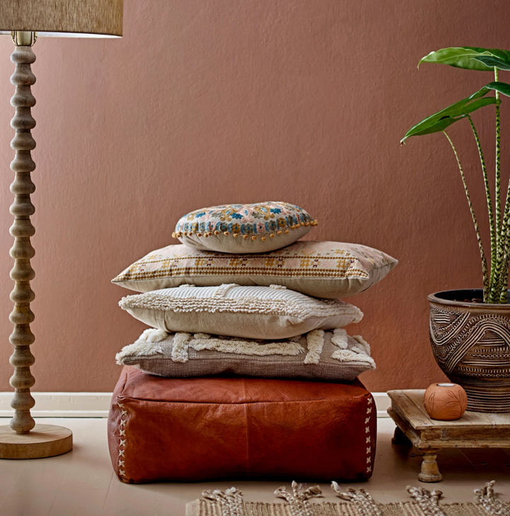 Woven Cotton Lumbar Pillow w/ Tufted Design