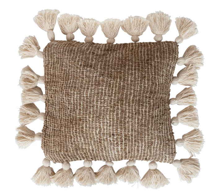 Woven Cotton & Jute Pillow w/ Tassels