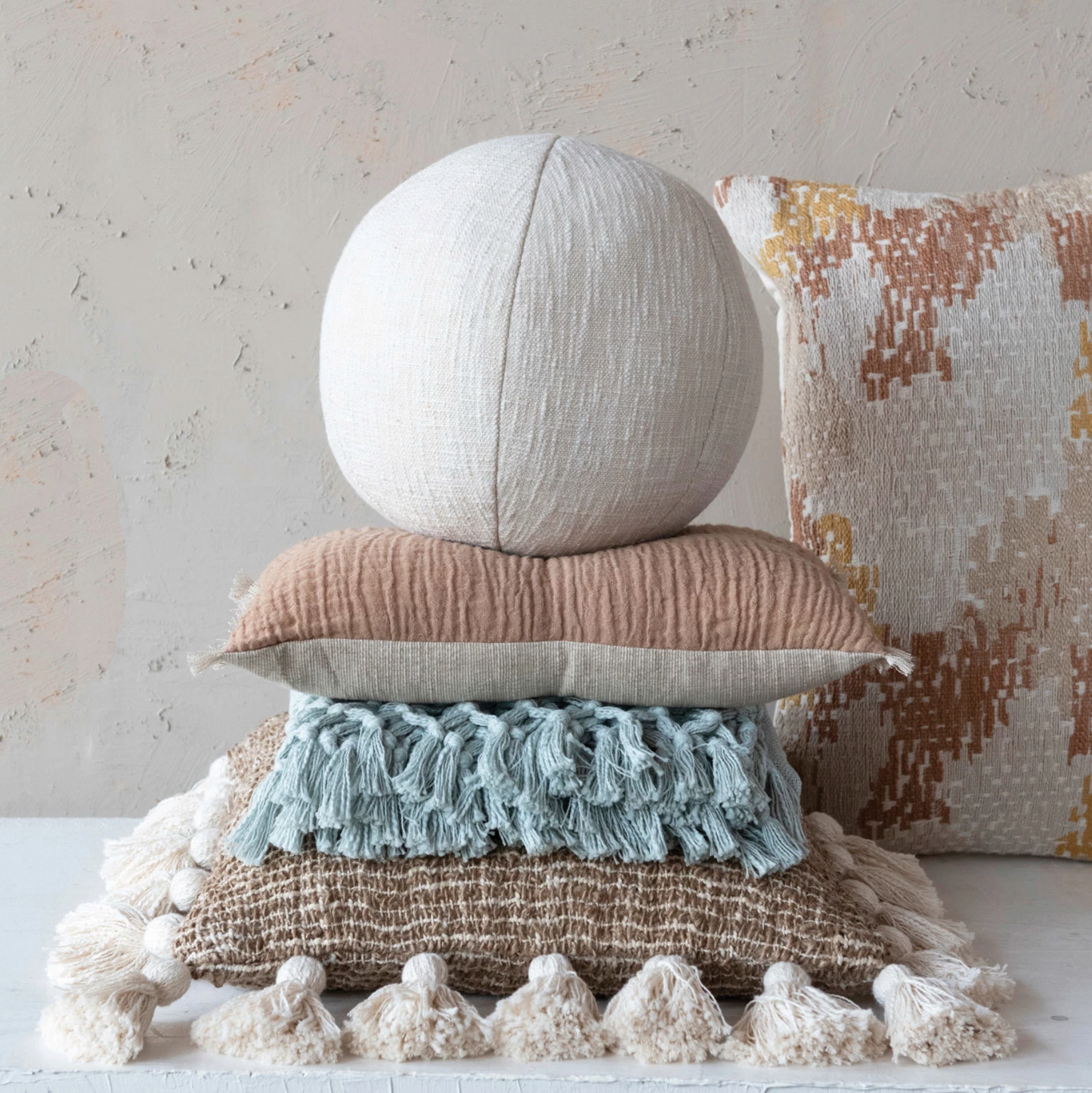 Woven Cotton & Jute Pillow w/ Tassels
